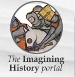 Several medieval knights on horseback, inside a circular frame, with the words "The Imagining History portal" written underneath
