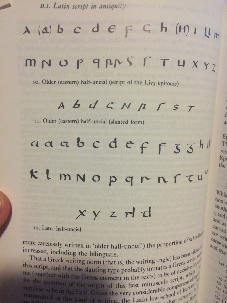 Forms of half Uncial scripts. Bischoff p.74