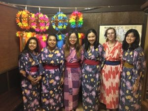 Serena, Daisy, Autumn, Jen (me), Maxine, and Sydney in yukata (left to right)