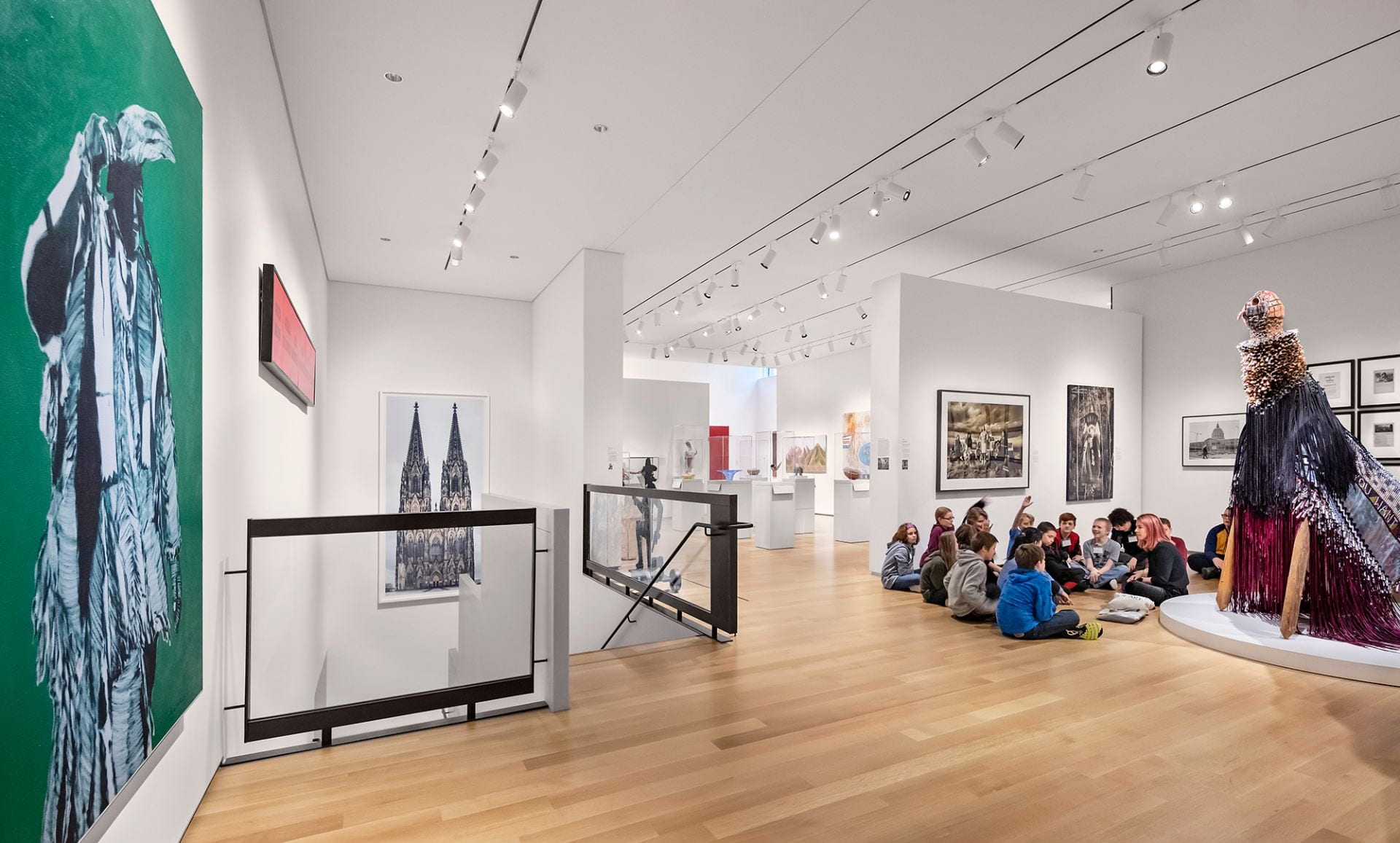 K-12 students on a tour of the exhibition Portrait of the Artist as an Indian / Portrait of the Indian as an Artist (on view January 26, 2019–February 23, 2020), in Hartevelt Gallery. Photo by Michael Moran.