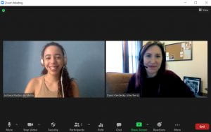 Diversity, Equity, Accessibility, and Inclusion (DEAI) Archives Assistant Juliana Bastos de Mello ’22, and James Nachtwey Archives Fellow Dana Kerdesky meet over Zoom this past term.